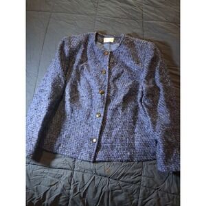 Vintage Pendleton Blue Tweed Wool Blazer Jacket Made in USA Collarless Lined